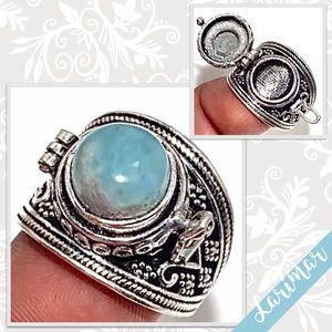 Larimar Eclectic Silver Artisan Poison Ring, Size 8 (Sky Blue)